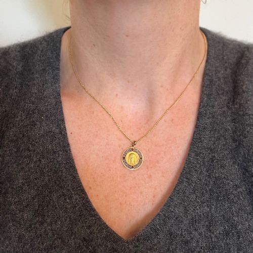 FRENCH VERNON JESUS CHRIST 18K YELLOW GOLD RUBY CHARM MEDAL PENDANT - ADDITIONAL PHOTO 4