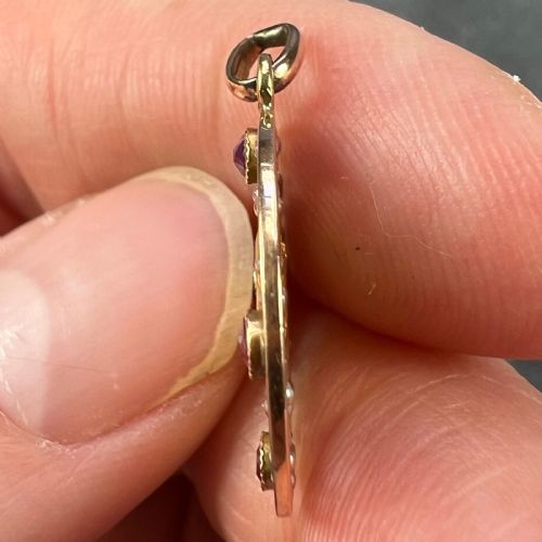 FRENCH VERNON JESUS CHRIST 18K YELLOW GOLD RUBY CHARM MEDAL PENDANT - ADDITIONAL PHOTO 8