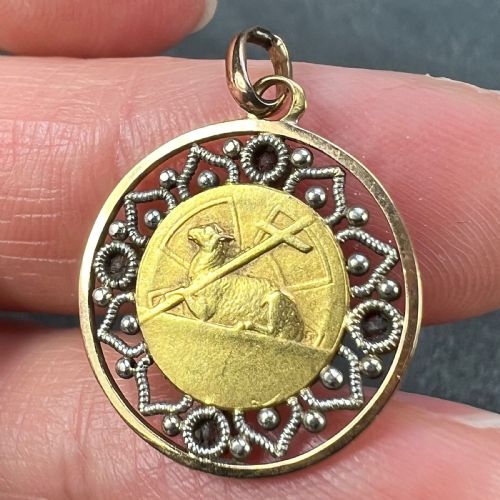 FRENCH VERNON JESUS CHRIST 18K YELLOW GOLD RUBY CHARM MEDAL PENDANT - ADDITIONAL PHOTO 9
