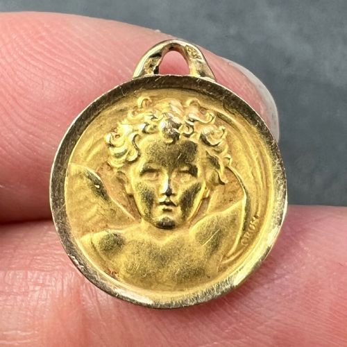 FRENCH GRUN RAPHAELS CHERUB 18K YELLOW GOLD MEDAL PENDANT - ADDITIONAL PHOTO 5