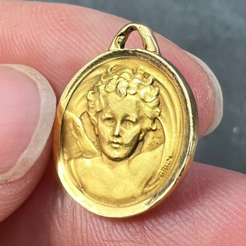 FRENCH GRUN RAPHAELS CHERUB 18K YELLOW GOLD MEDAL PENDANT - ADDITIONAL PHOTO 6