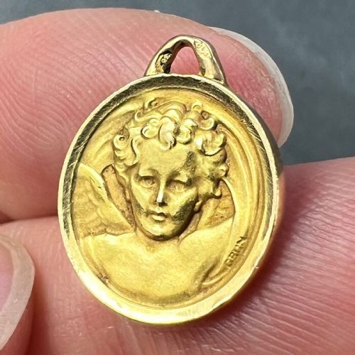 FRENCH GRUN RAPHAELS CHERUB 18K YELLOW GOLD MEDAL PENDANT - ADDITIONAL PHOTO 8