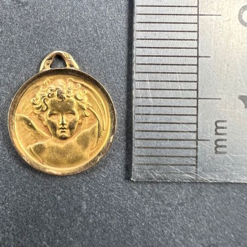 FRENCH GRUN RAPHAELS CHERUB 18K YELLOW GOLD MEDAL PENDANT - ADDITIONAL PHOTO 10