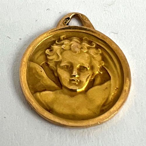 FRENCH GRUN RAPHAELS CHERUB 18K YELLOW GOLD MEDAL PENDANT - ADDITIONAL PHOTO 11