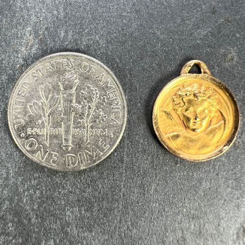 FRENCH GRUN RAPHAELS CHERUB 18K YELLOW GOLD MEDAL PENDANT - ADDITIONAL PHOTO 12