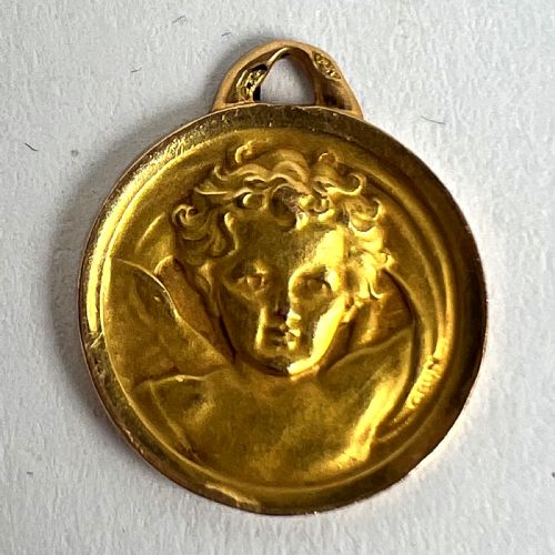 FRENCH GRUN RAPHAELS CHERUB 18K YELLOW GOLD MEDAL PENDANT - ADDITIONAL PHOTO 13