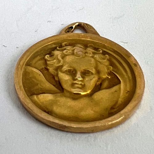 FRENCH GRUN RAPHAELS CHERUB 18K YELLOW GOLD MEDAL PENDANT - ADDITIONAL PHOTO 14