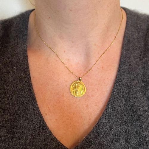 FRENCH CHARL 18K YELLOW GOLD JESUS CHRIST CROWN OF THORNS MEDAL CHARM PENDANT - ADDITIONAL PHOTO 3
