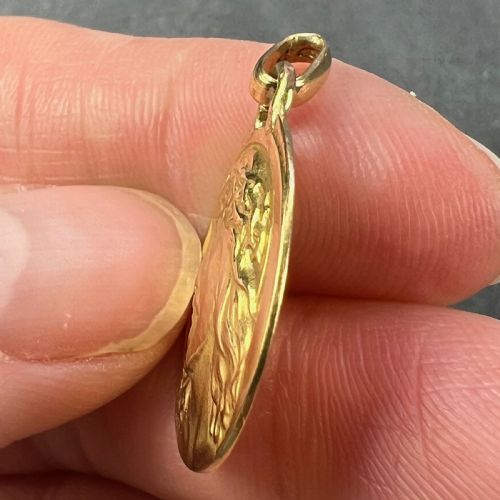 FRENCH CHARL 18K YELLOW GOLD JESUS CHRIST CROWN OF THORNS MEDAL CHARM PENDANT - ADDITIONAL PHOTO 7