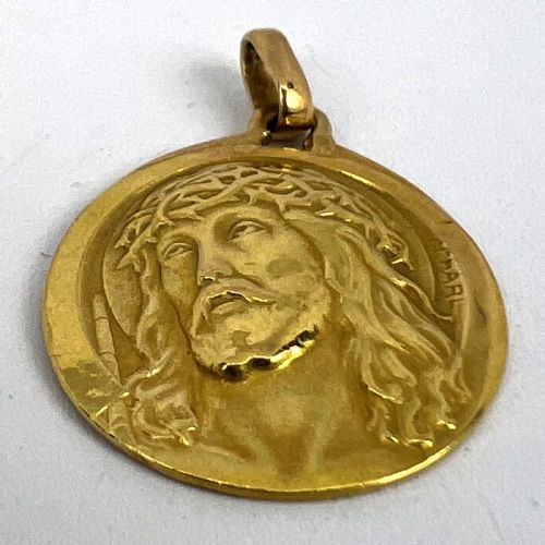 FRENCH CHARL 18K YELLOW GOLD JESUS CHRIST CROWN OF THORNS MEDAL CHARM PENDANT - ADDITIONAL PHOTO 12