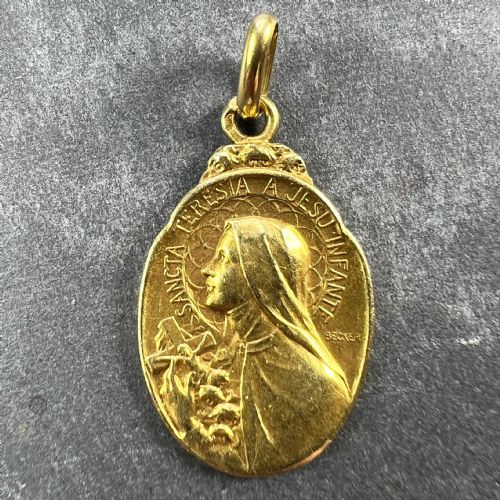 FRENCH BECKER 18K YELLOW GOLD ST THERESE CHARM MEDAL PENDANT - ADDITIONAL PHOTO 1
