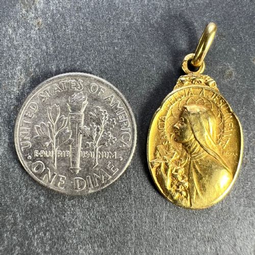 FRENCH BECKER 18K YELLOW GOLD ST THERESE CHARM MEDAL PENDANT - ADDITIONAL PHOTO 9