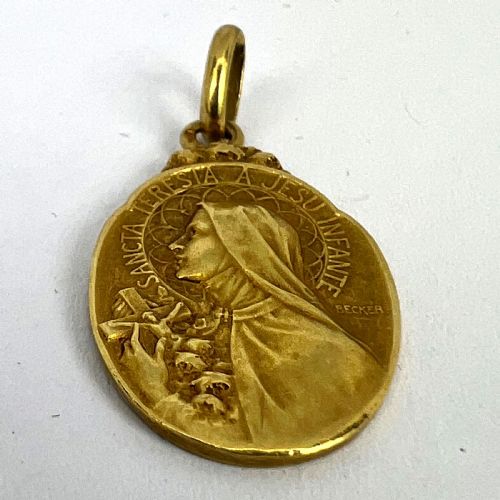 FRENCH BECKER 18K YELLOW GOLD ST THERESE CHARM MEDAL PENDANT - ADDITIONAL PHOTO 11