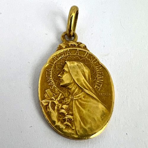 FRENCH BECKER 18K YELLOW GOLD ST THERESE CHARM MEDAL PENDANT - ADDITIONAL PHOTO 12