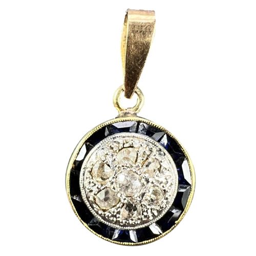 french sapphire diamond 18k yellow gold target charm pendant - CATEGORY: ANTIQUE JEWELLERY - DATED 1910