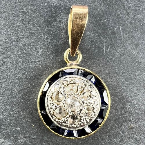 FRENCH SAPPHIRE DIAMOND 18K YELLOW GOLD TARGET CHARM PENDANT - ADDITIONAL PHOTO 1