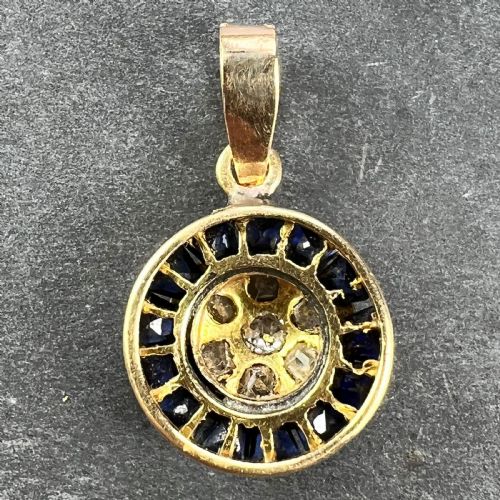 FRENCH SAPPHIRE DIAMOND 18K YELLOW GOLD TARGET CHARM PENDANT - ADDITIONAL PHOTO 2