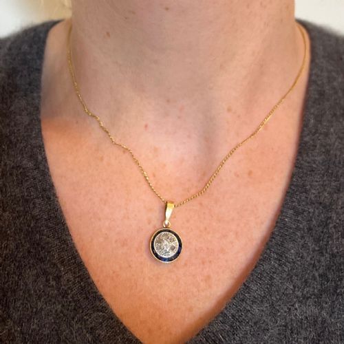 FRENCH SAPPHIRE DIAMOND 18K YELLOW GOLD TARGET CHARM PENDANT - ADDITIONAL PHOTO 3