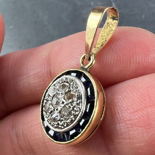 FRENCH SAPPHIRE DIAMOND 18K YELLOW GOLD TARGET CHARM PENDANT - ADDITIONAL PHOTO 6