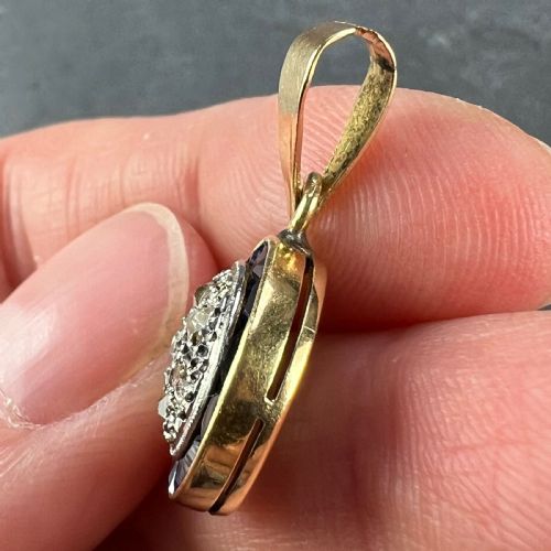 FRENCH SAPPHIRE DIAMOND 18K YELLOW GOLD TARGET CHARM PENDANT - ADDITIONAL PHOTO 7