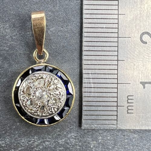 FRENCH SAPPHIRE DIAMOND 18K YELLOW GOLD TARGET CHARM PENDANT - ADDITIONAL PHOTO 9
