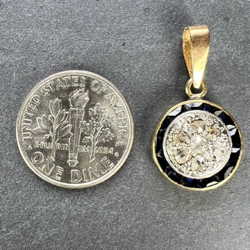FRENCH SAPPHIRE DIAMOND 18K YELLOW GOLD TARGET CHARM PENDANT - ADDITIONAL PHOTO 10