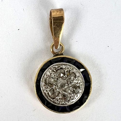 FRENCH SAPPHIRE DIAMOND 18K YELLOW GOLD TARGET CHARM PENDANT - ADDITIONAL PHOTO 11