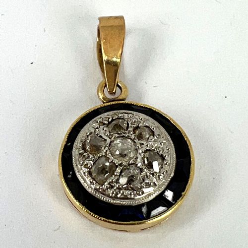 FRENCH SAPPHIRE DIAMOND 18K YELLOW GOLD TARGET CHARM PENDANT - ADDITIONAL PHOTO 12