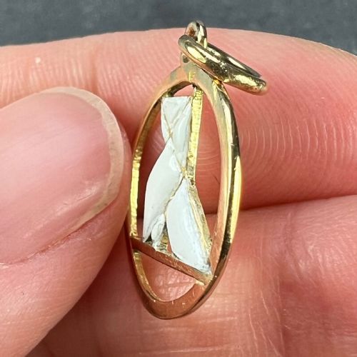 FRENCH ART DECO WHITE ORIGAMI BIRD 18K YELLOW GOLD ENAMEL CHARM PENDANT - ADDITIONAL PHOTO 8