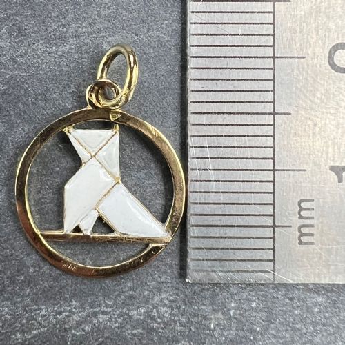 FRENCH ART DECO WHITE ORIGAMI BIRD 18K YELLOW GOLD ENAMEL CHARM PENDANT - ADDITIONAL PHOTO 9