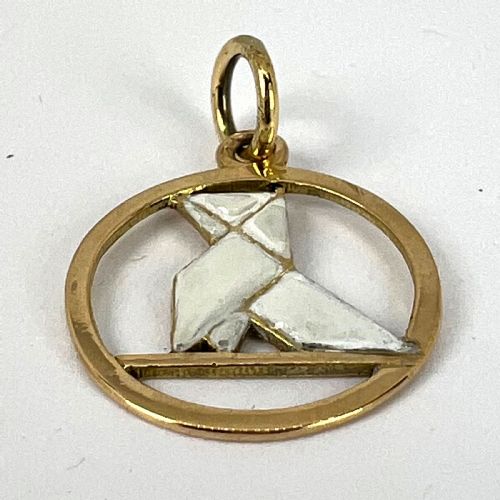 FRENCH ART DECO WHITE ORIGAMI BIRD 18K YELLOW GOLD ENAMEL CHARM PENDANT - ADDITIONAL PHOTO 13
