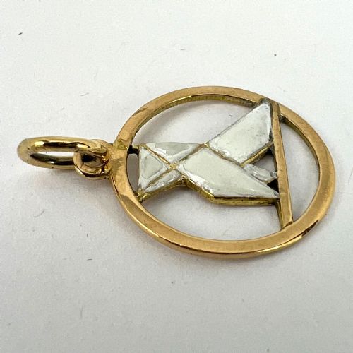FRENCH ART DECO WHITE ORIGAMI BIRD 18K YELLOW GOLD ENAMEL CHARM PENDANT - ADDITIONAL PHOTO 14