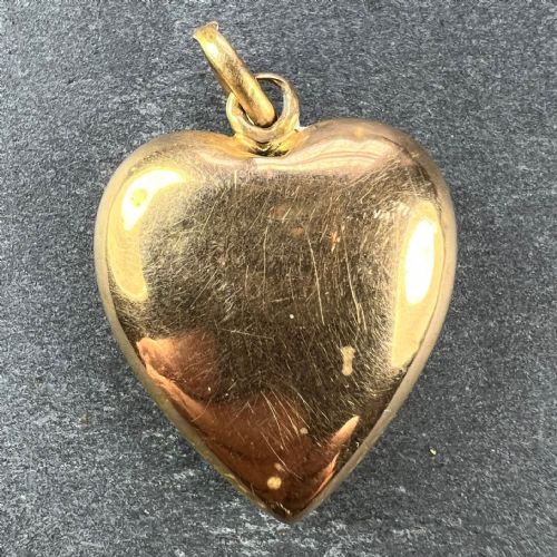 FRENCH PUFFY LOVE HEART FLOWERS 18K YELLOW GOLD ENAMEL PEARL PENDANT - ADDITIONAL PHOTO 2