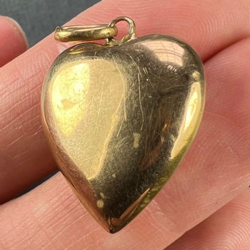FRENCH PUFFY LOVE HEART FLOWERS 18K YELLOW GOLD ENAMEL PEARL PENDANT - ADDITIONAL PHOTO 6
