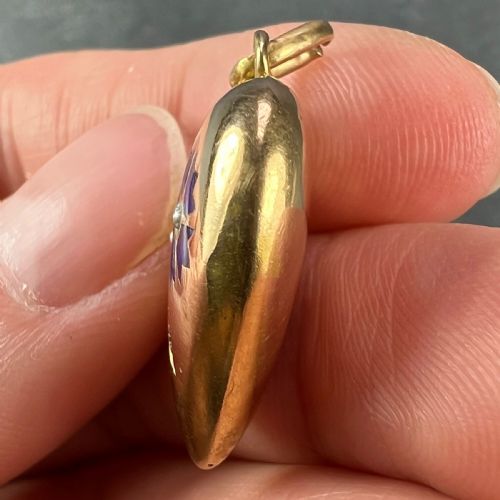 FRENCH PUFFY LOVE HEART FLOWERS 18K YELLOW GOLD ENAMEL PEARL PENDANT - ADDITIONAL PHOTO 7