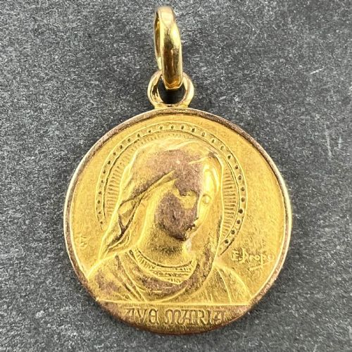 FRENCH DROPSY VIRGIN MARY AVE MARIA 18K YELLOW GOLD CHARM PENDANT - ADDITIONAL PHOTO 1