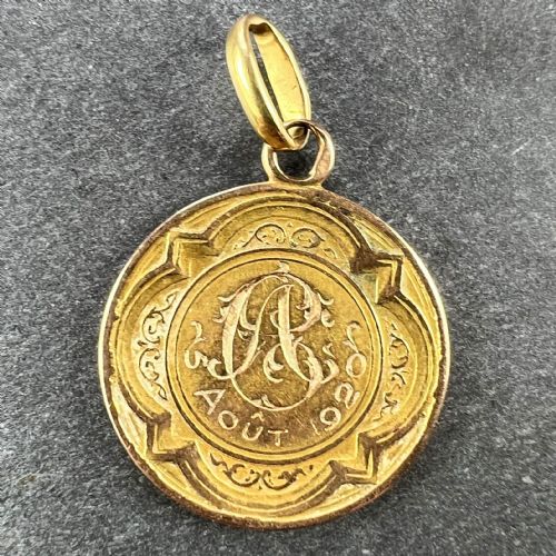 FRENCH DROPSY VIRGIN MARY AVE MARIA 18K YELLOW GOLD CHARM PENDANT - ADDITIONAL PHOTO 2