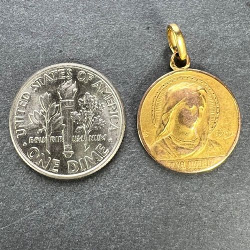 FRENCH DROPSY VIRGIN MARY AVE MARIA 18K YELLOW GOLD CHARM PENDANT - ADDITIONAL PHOTO 9