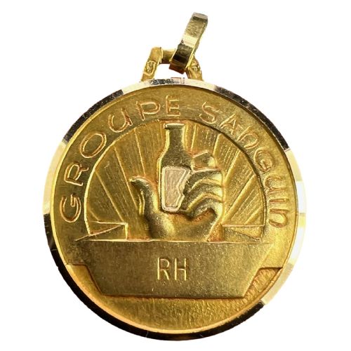 FRENCH BLOOD GROUP TYPE MEDICAL 18K YELLOW GOLD CHARM MEDAL PENDANT