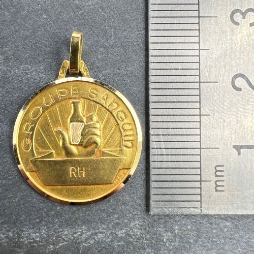 FRENCH BLOOD GROUP TYPE MEDICAL 18K YELLOW GOLD CHARM MEDAL PENDANT - ADDITIONAL PHOTO 8