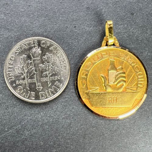 FRENCH BLOOD GROUP TYPE MEDICAL 18K YELLOW GOLD CHARM MEDAL PENDANT - ADDITIONAL PHOTO 9
