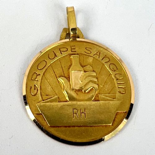 FRENCH BLOOD GROUP TYPE MEDICAL 18K YELLOW GOLD CHARM MEDAL PENDANT - ADDITIONAL PHOTO 11