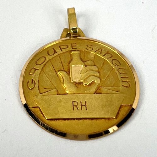 FRENCH BLOOD GROUP TYPE MEDICAL 18K YELLOW GOLD CHARM MEDAL PENDANT - ADDITIONAL PHOTO 12