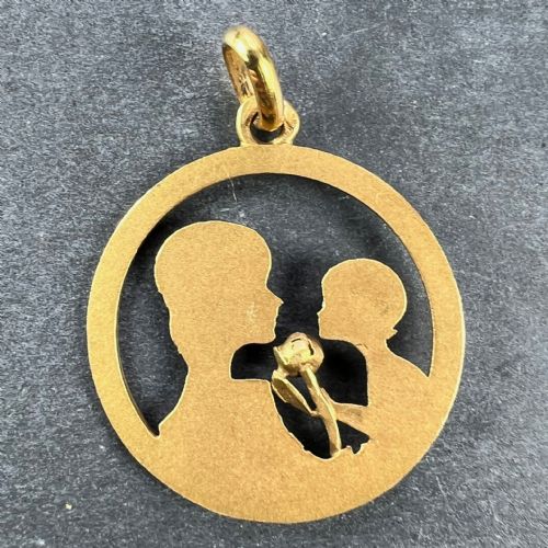 FRENCH 18K YELLOW GOLD MOTHER AND CHILD ROSE MEDAL PENDANT - ADDITIONAL PHOTO 2