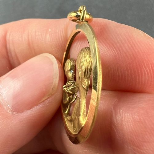 FRENCH 18K YELLOW GOLD MOTHER AND CHILD ROSE MEDAL PENDANT - ADDITIONAL PHOTO 6