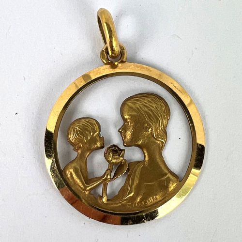 FRENCH 18K YELLOW GOLD MOTHER AND CHILD ROSE MEDAL PENDANT - ADDITIONAL PHOTO 10