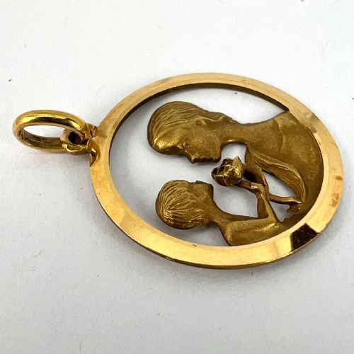 FRENCH 18K YELLOW GOLD MOTHER AND CHILD ROSE MEDAL PENDANT - ADDITIONAL PHOTO 13