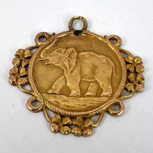 FRENCH GOOD LUCK ELEPHANT FOUR LEAF CLOVER 18K YELLOW GOLD LUCKY CHARM PENDANT - ADDITIONAL PHOTO 13