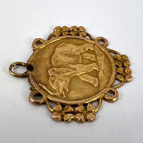 FRENCH GOOD LUCK ELEPHANT FOUR LEAF CLOVER 18K YELLOW GOLD LUCKY CHARM PENDANT - ADDITIONAL PHOTO 14