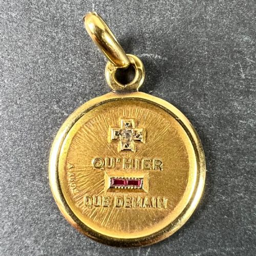 AUGIS FRENCH PLUS HIER RUBY DIAMOND 18K YELLOW GOLD LOVE CHARM PENDANT - ADDITIONAL PHOTO 1
